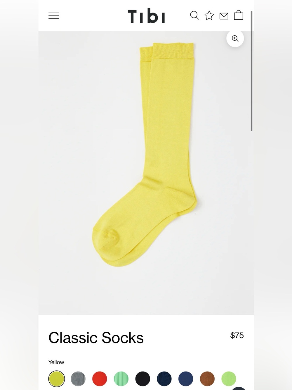 NWT $75 Tibi Yellow Silk Crew Socks